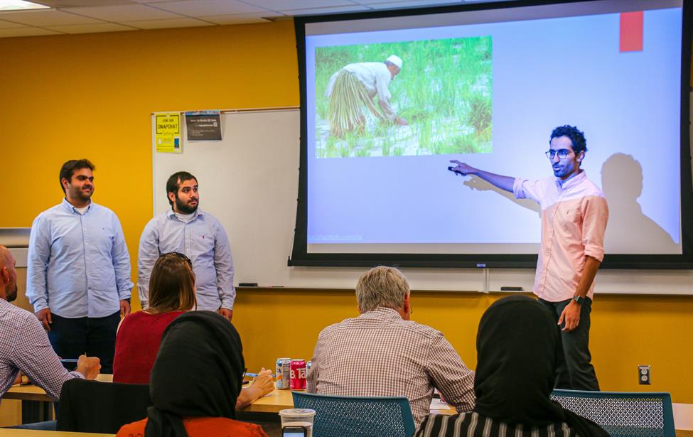 Faisal Aljamman (left), Mohammed Bahabri (center), Hassan Alramadhan (right) presenting their business pitch