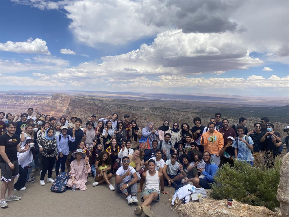 Students in front of the Grand Canyon, during a visit as part of the KGSP Custom Program at Arizona State University.