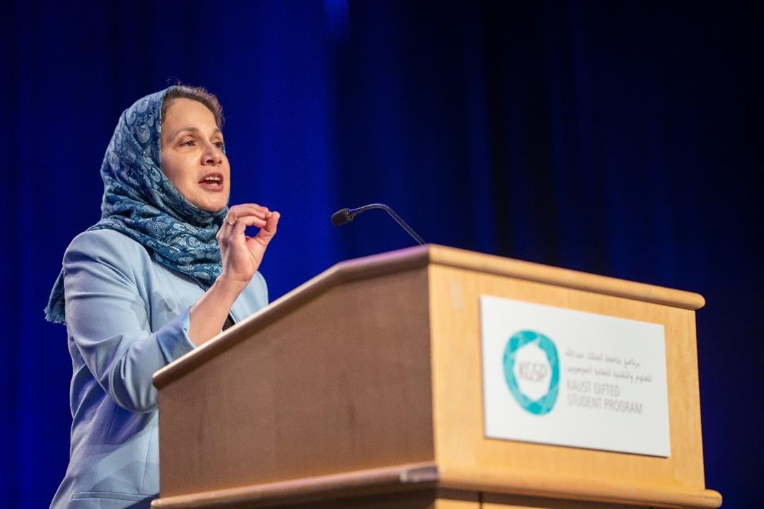 Dr. Najah Ashry welcomes students and guests at the Convocation opening